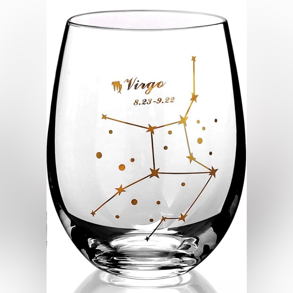NIB Zodiac Theme Virgo Constellation 20oz Stemless Wineglass - Gold